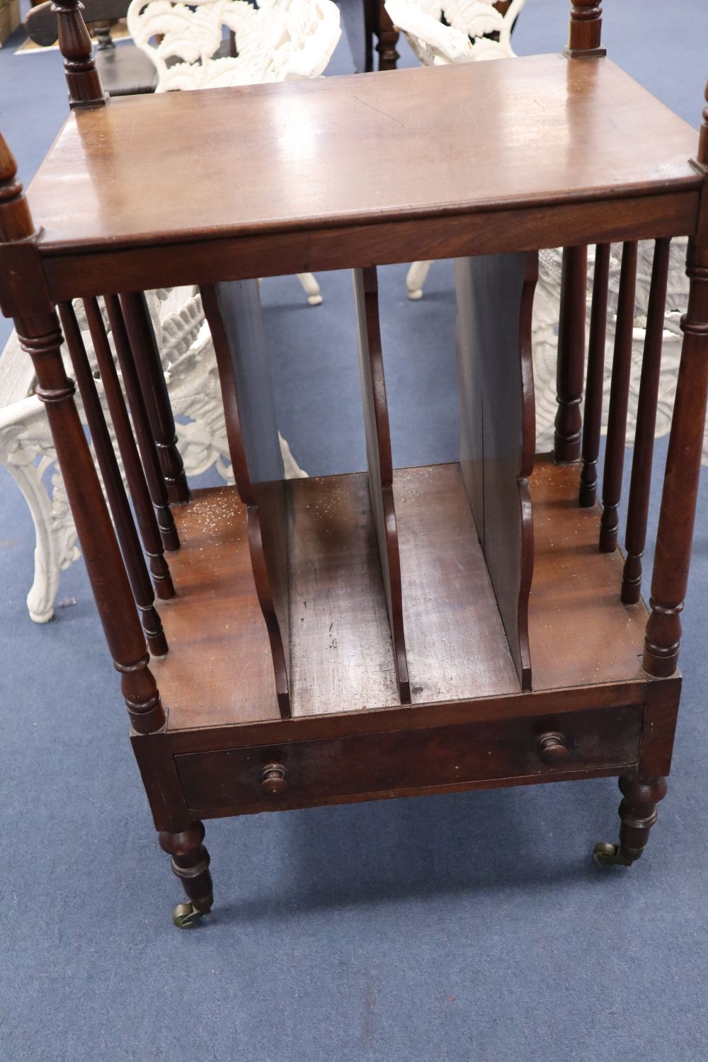 A Regency mahogany Canterbury whatnot, width 51cm height 127cm